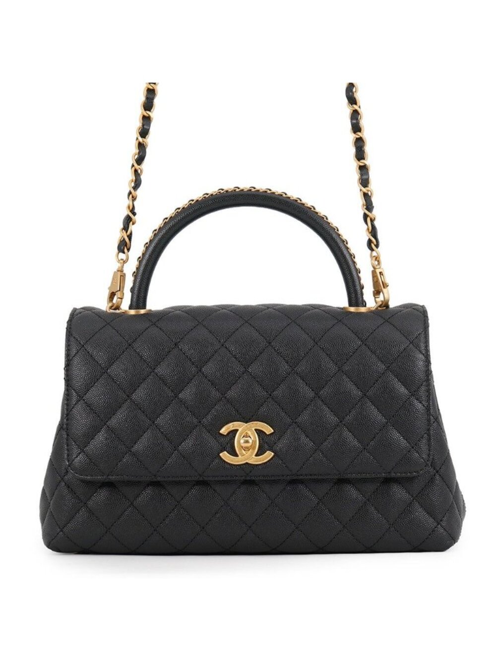 Chanel Handbag Quilted CC Logo Coco Handle Flap Caviar Leather Black
